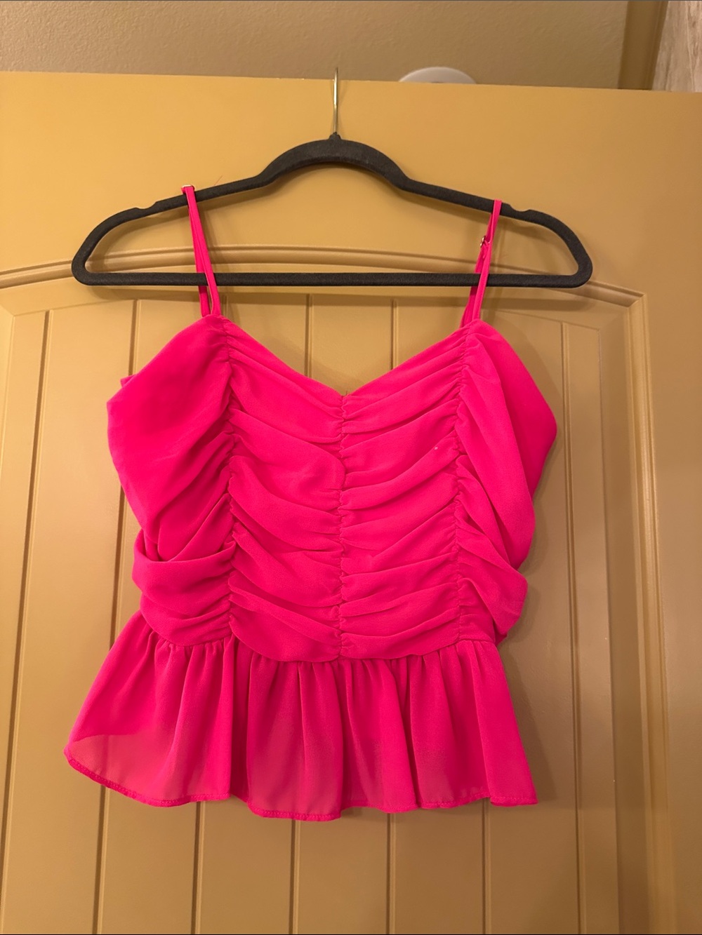 She + Sky Hot Pink Ruched Peplum Cami
